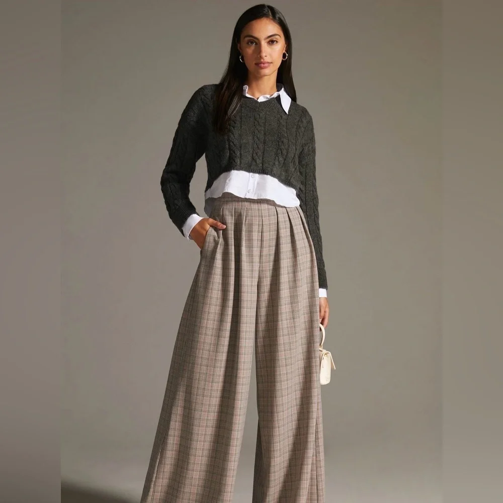 Pilcro for Anthropologie Cropped Cable-Knit Twofer Sweater in Dark Grey Size M